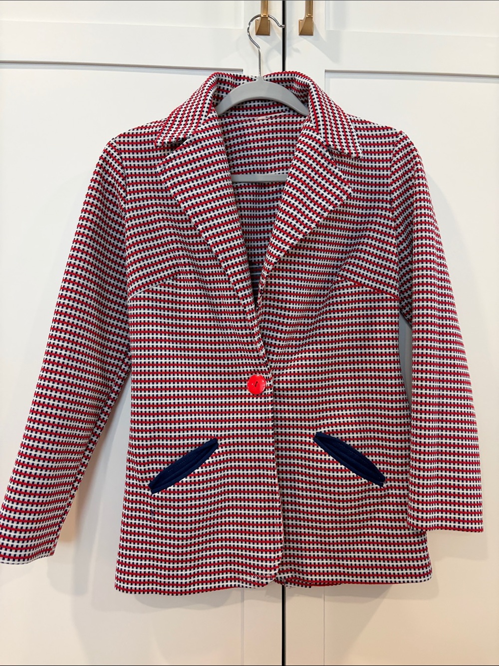 70s Vintage Red & White Houndstooth Blazer